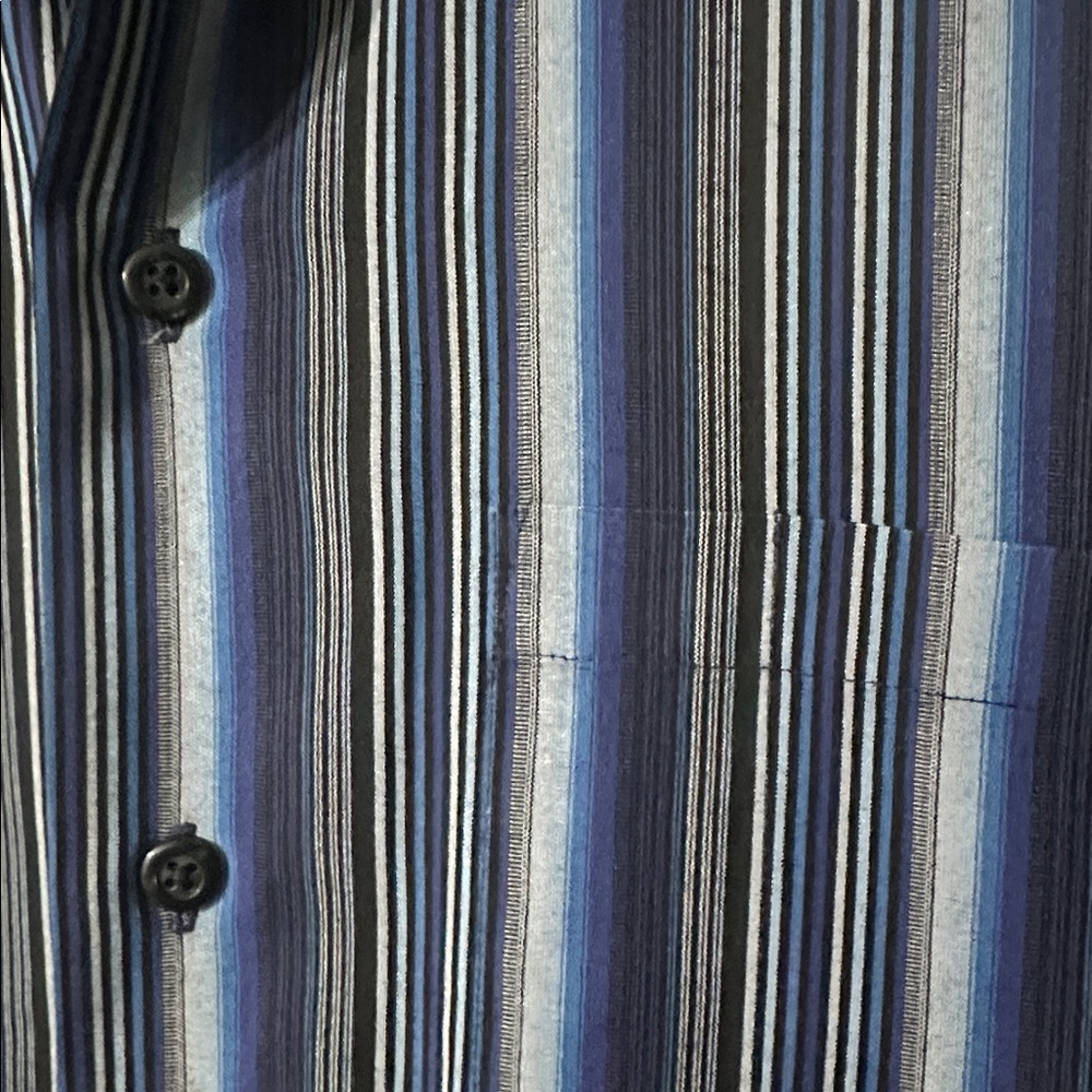 Kenneth Cole Men Navy Blue Black Striped Button Down Luxury Shirt Size 34-35 / M - Picture 3 of 8